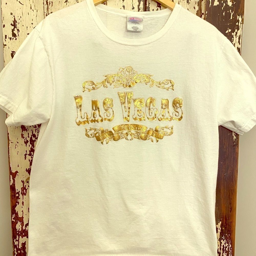 Vintage gold foil Las Vegas graphic T-shirt.